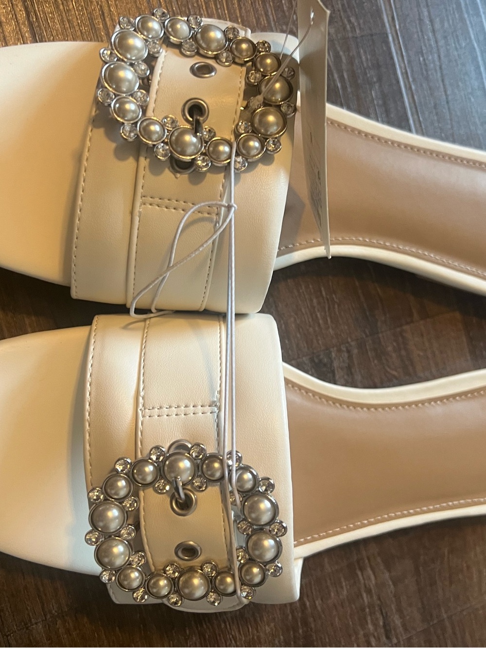 a new day Cream Slide Mules with Pearl & Rhinestone Buckles